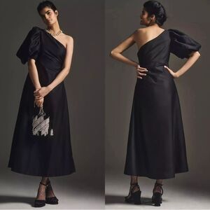 Anthropologie Aureta Black One Shoulder Puff Sleeve Dress Size XXS